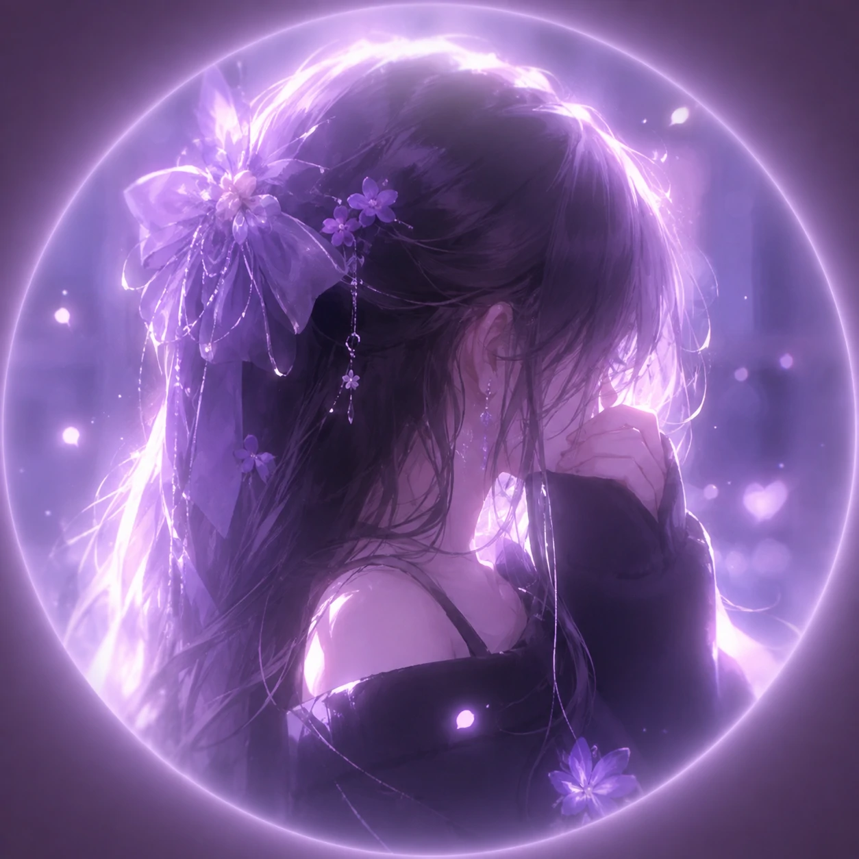Soft bloom purple aesthetic profile picture with glowing light edges
