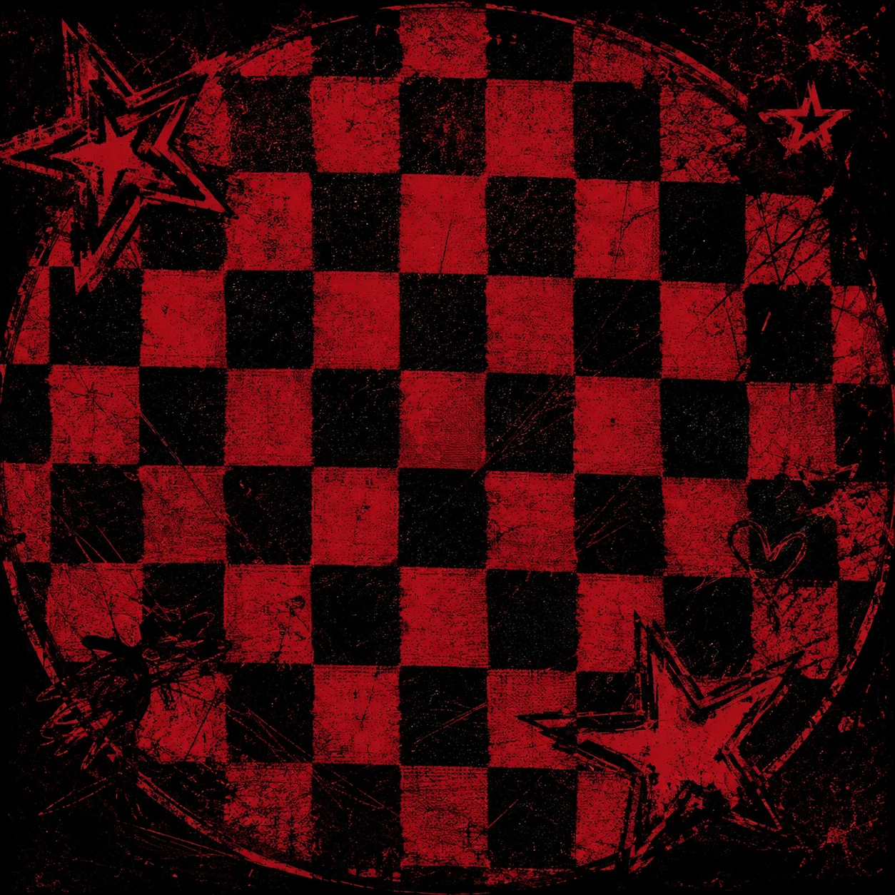 Red and black checkered Y2K grunge PFP with grainy texture and bold pattern