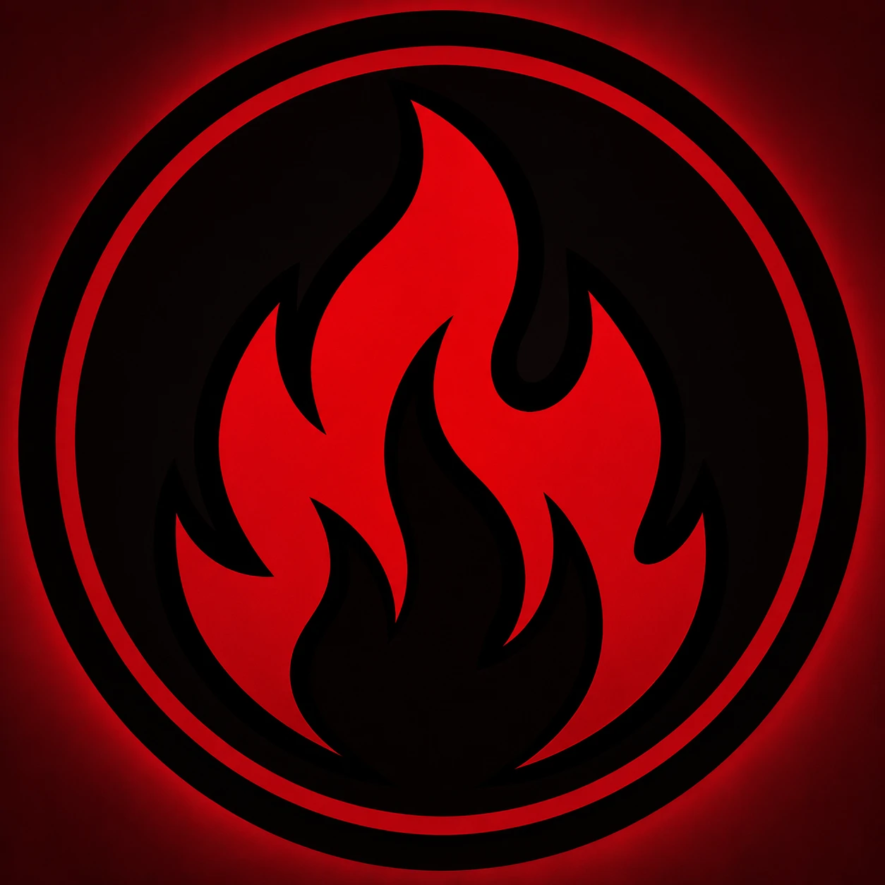 Red and black PFP with crimson flame graphic and thick black outline design