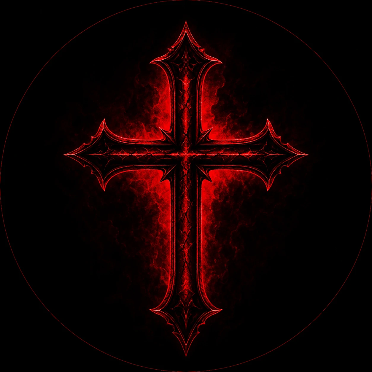 Gothic red and black PFP featuring crimson cross motif on jet-black background