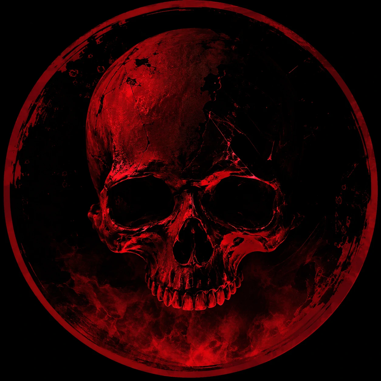 Red and black skull PFP with crimson underlight and noir shadow composition