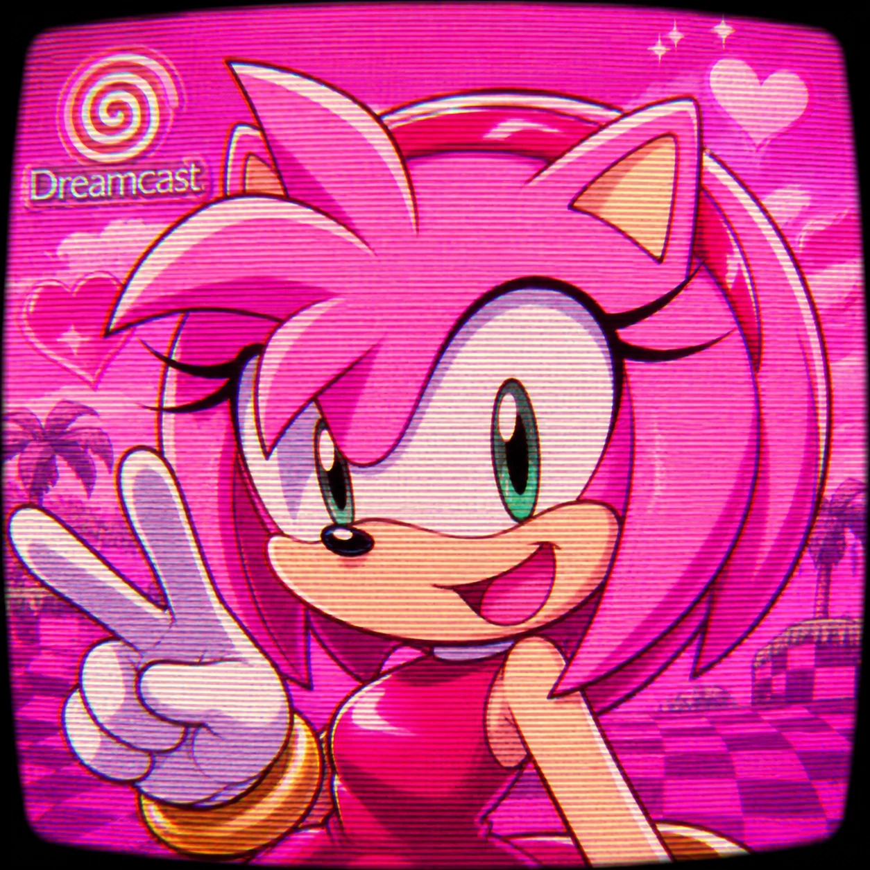 Retro Amy Rose PFP with CRT scanlines and saturated Dreamcast-era pink tones