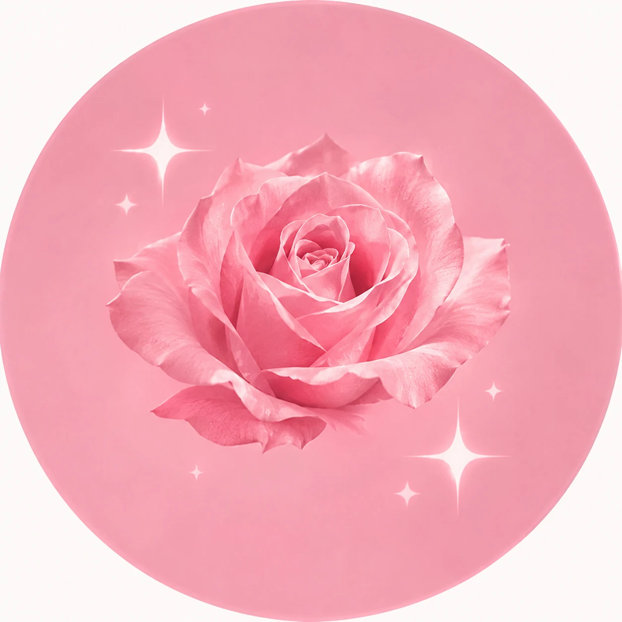 Rose pink pfp with minimal sparkle accents and a centered clean composition