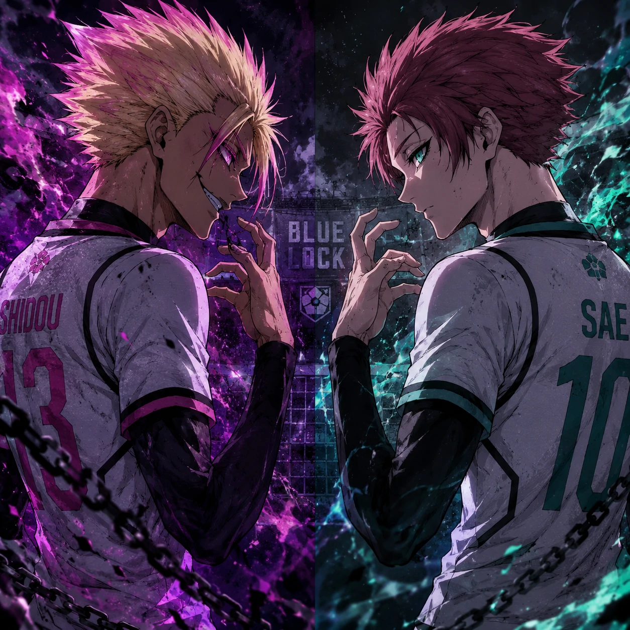 Shidou and Sae matching icons with mirrored poses facing each other