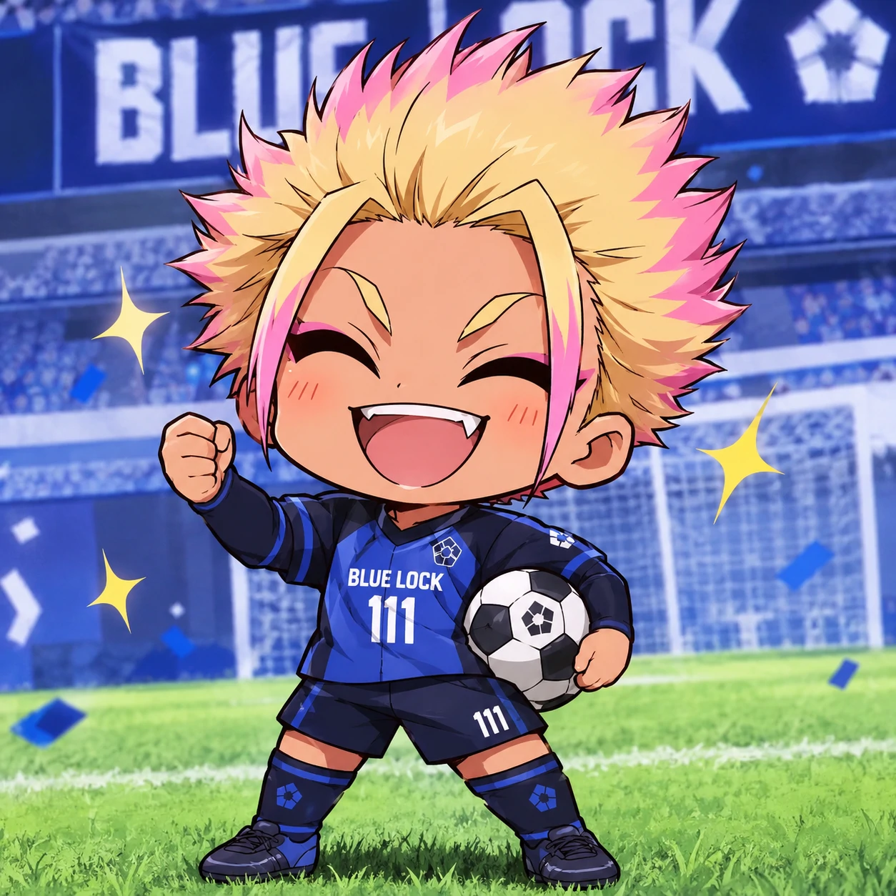 Chibi Shidou PFP wearing his Blue Lock jersey with a happy pose