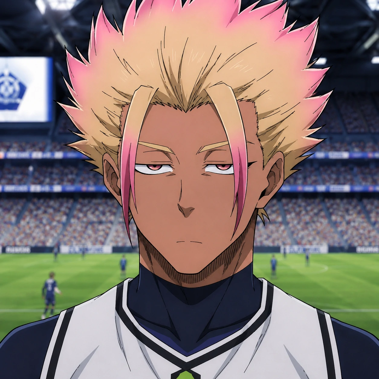 Shidou PFP meme frame with deadpan stare from Blue Lock anime