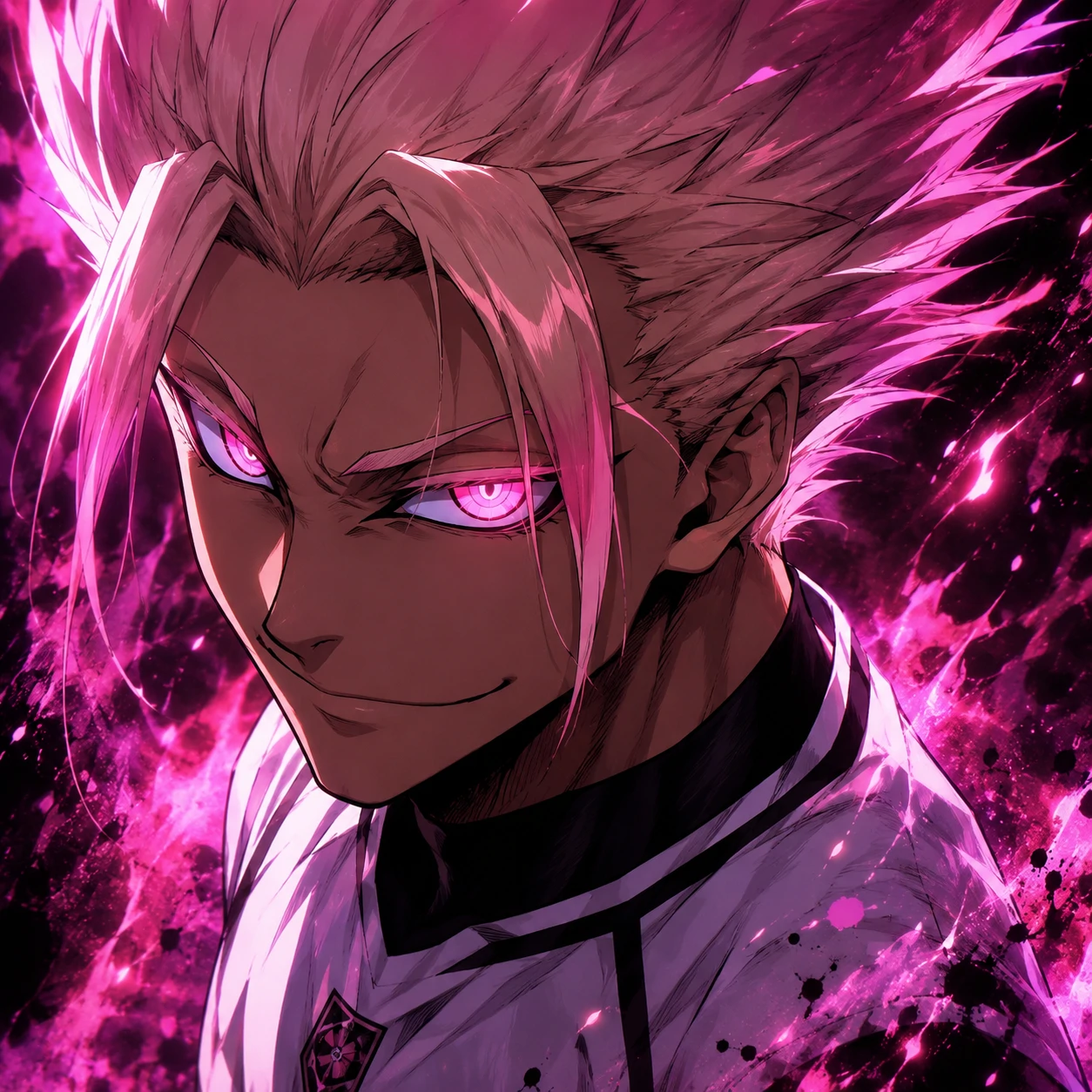 Shidou PFP icon highlighting his vivid pink eyes and spiked hair