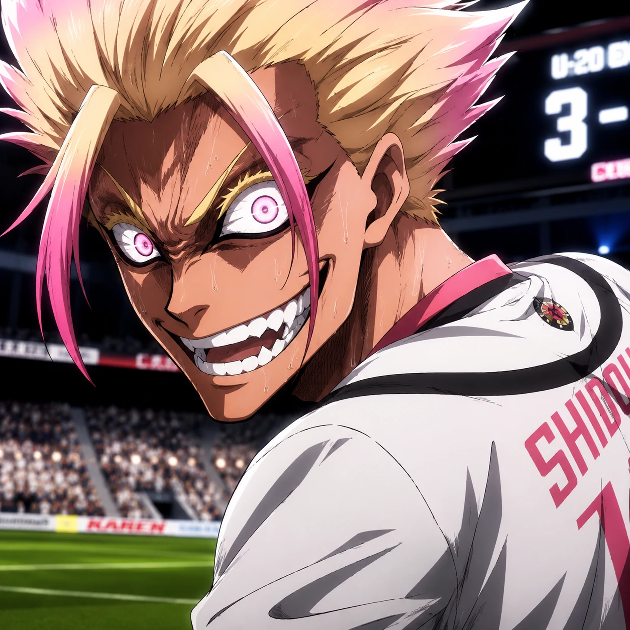 Shidou PFP from Blue Lock season 2 with wild grin during the U-20 arc