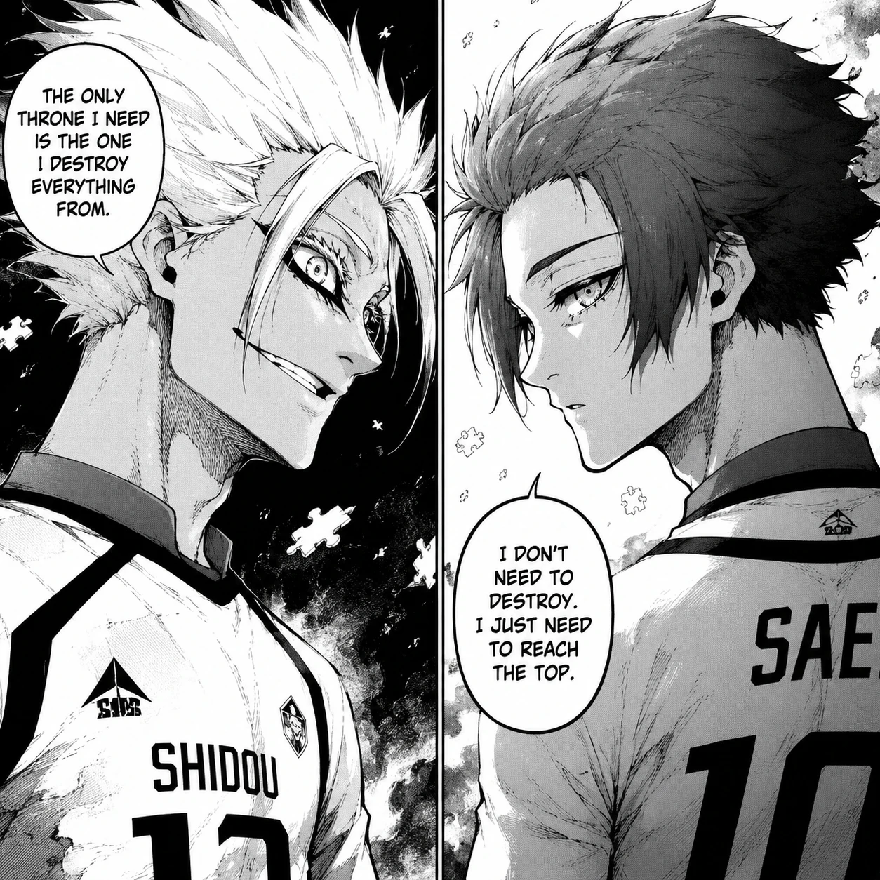Shidou and Sae matching manga PFP panels in black and white