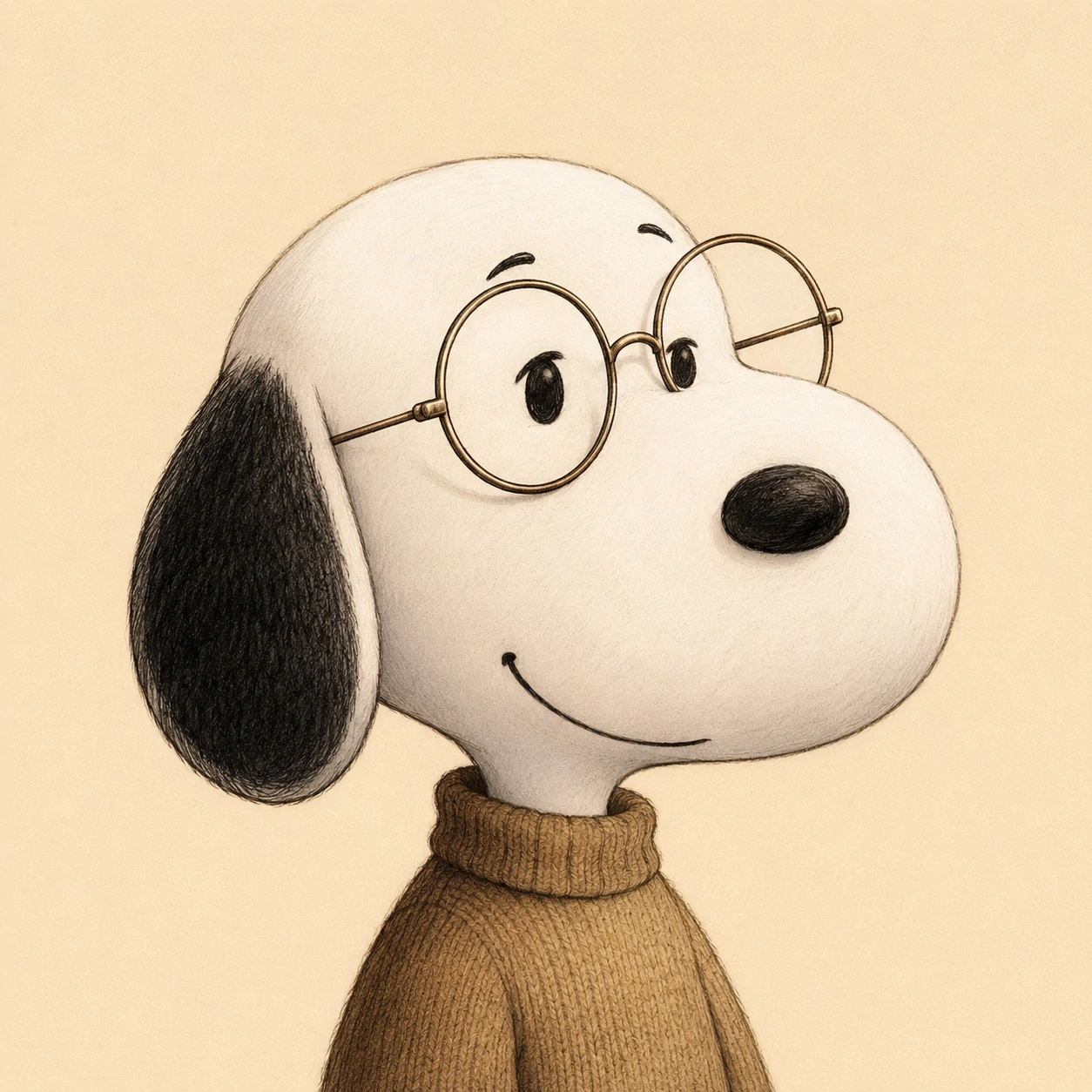 Aesthetic Snoopy PFP wearing round wire-frame glasses with soft background