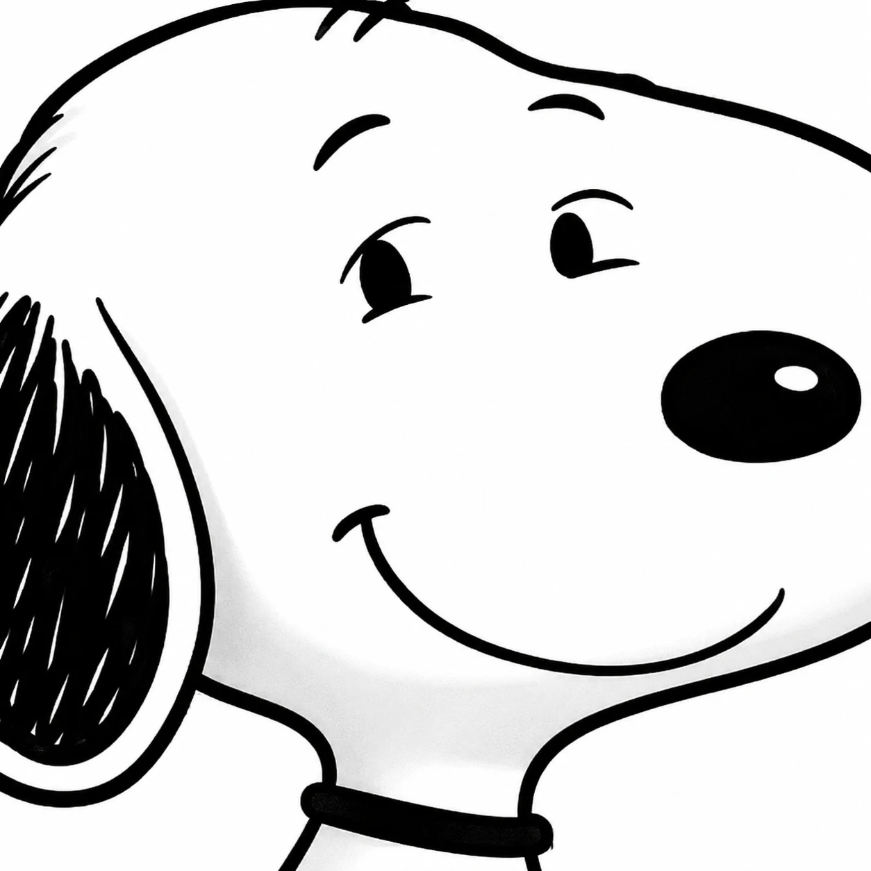 Black and white close-up Snoopy profile picture with gentle smile