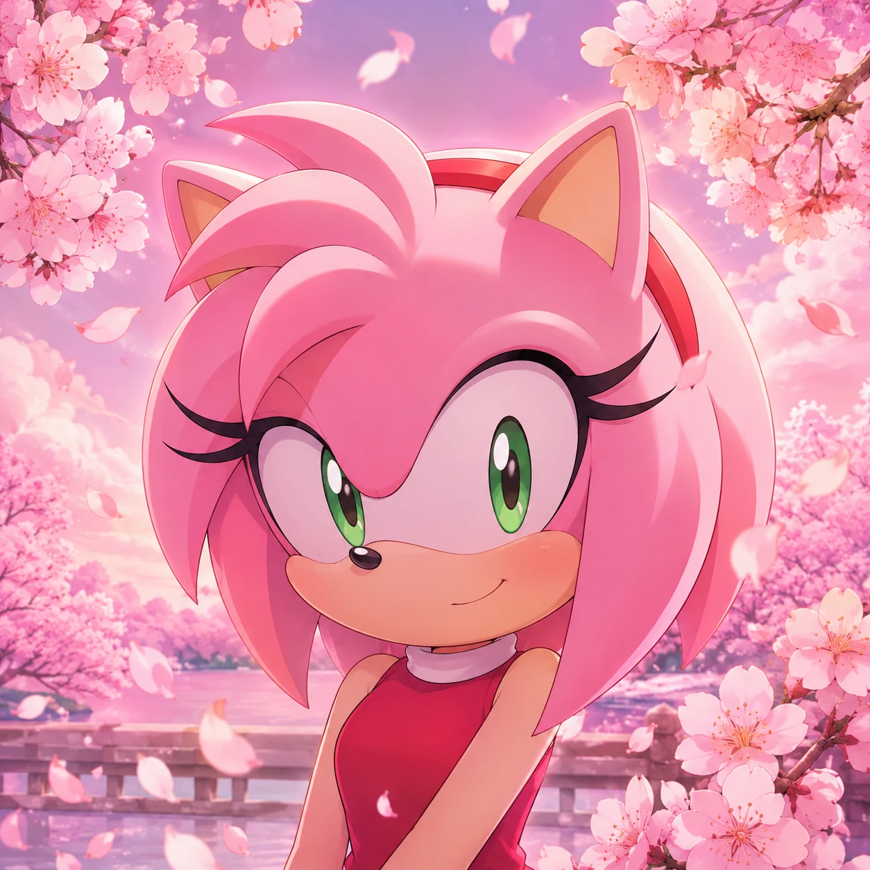 Soft aesthetic Amy Rose profile picture with falling cherry blossom petals