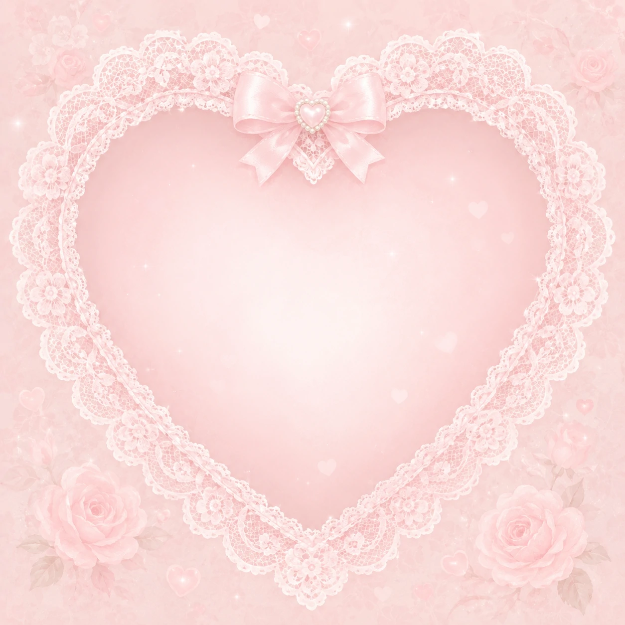 Soft baby pink pfp with lace heart frame and gentle blush tones