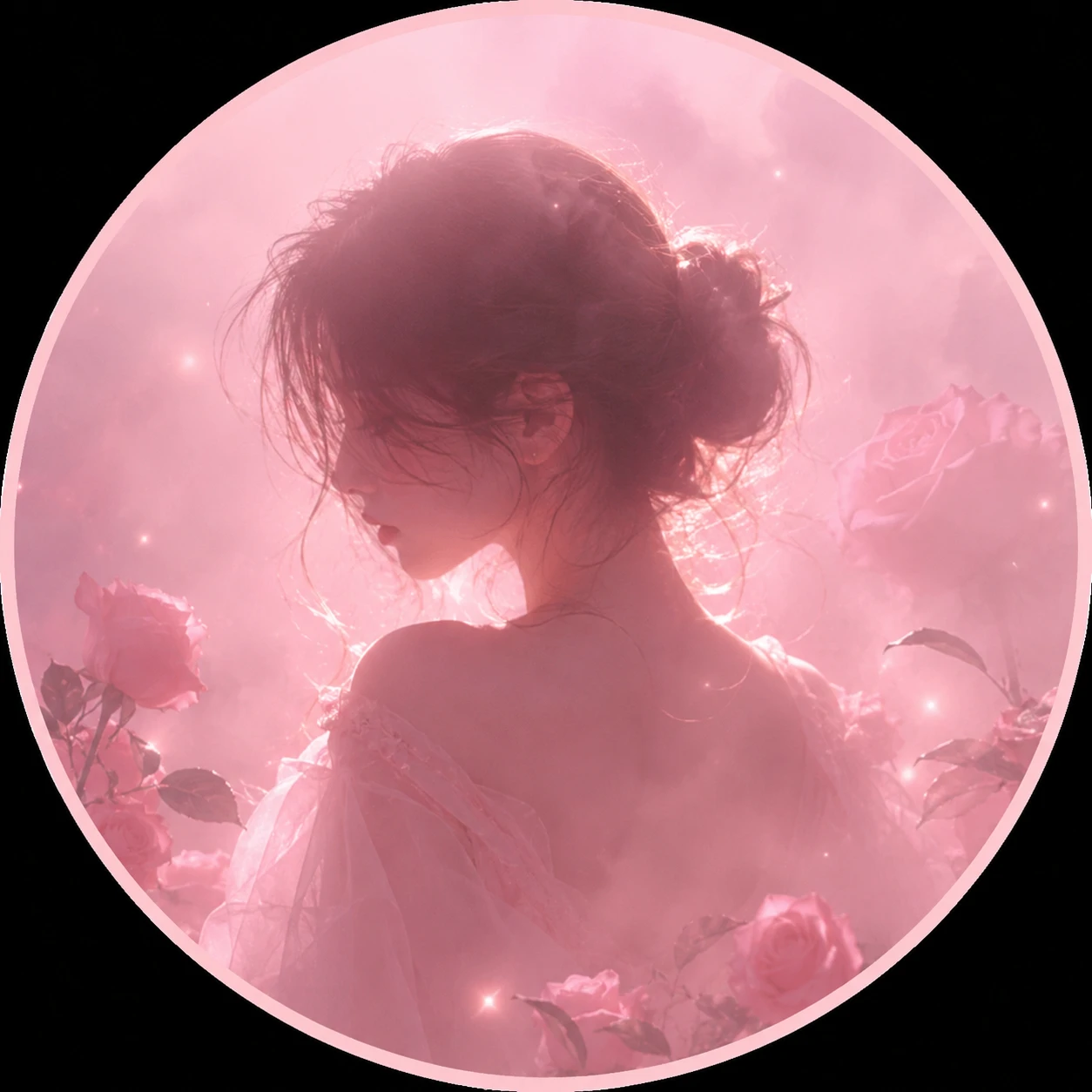 Soft pink aesthetic pfp with rose mist haze and subtle glow