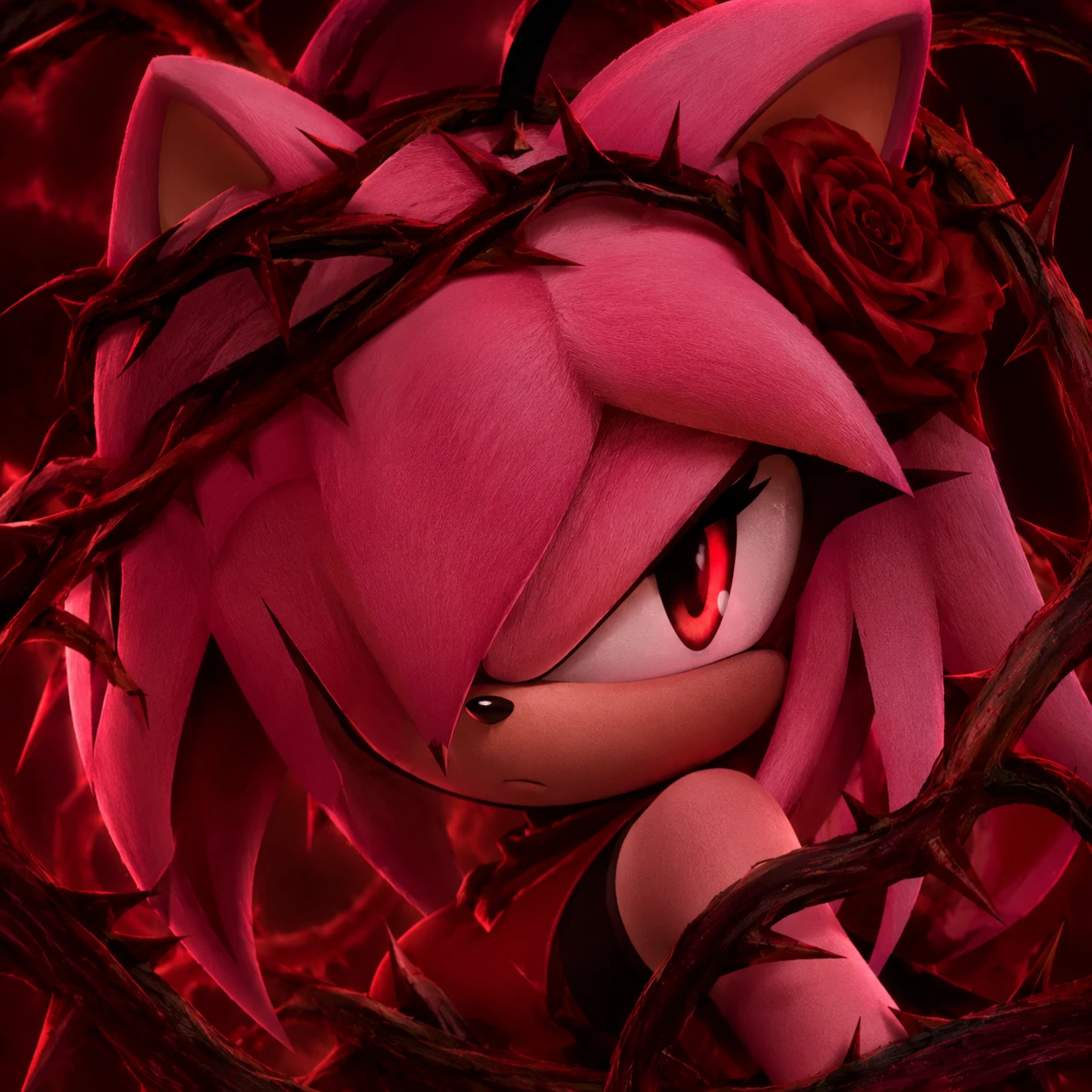 Thorn Rose Amy PFP from the dark alternate universe with thorny vine details