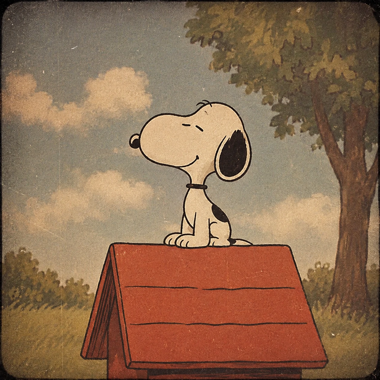 Vintage aesthetic Snoopy PFP with warm film grain and faded retro colors
