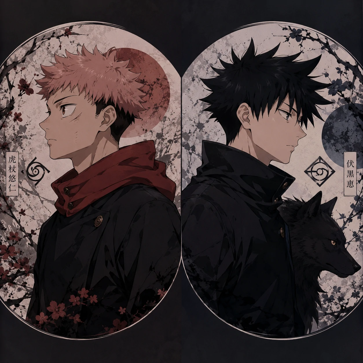 Yuji and Fushiguro matching icon with quiet anime duo symbolism