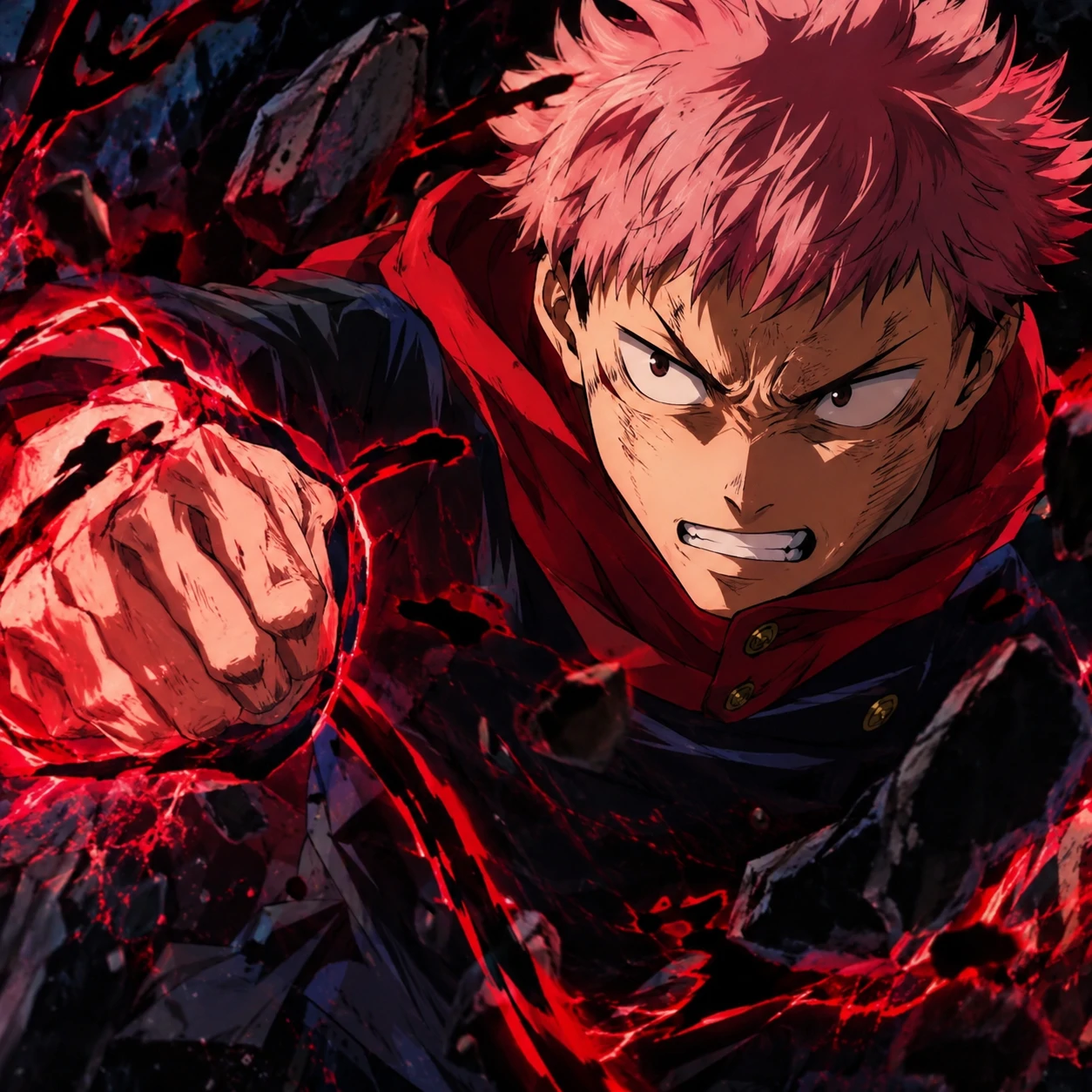 Yuji Itadori 4K fight-scene PFP with high-detail action and impact frame