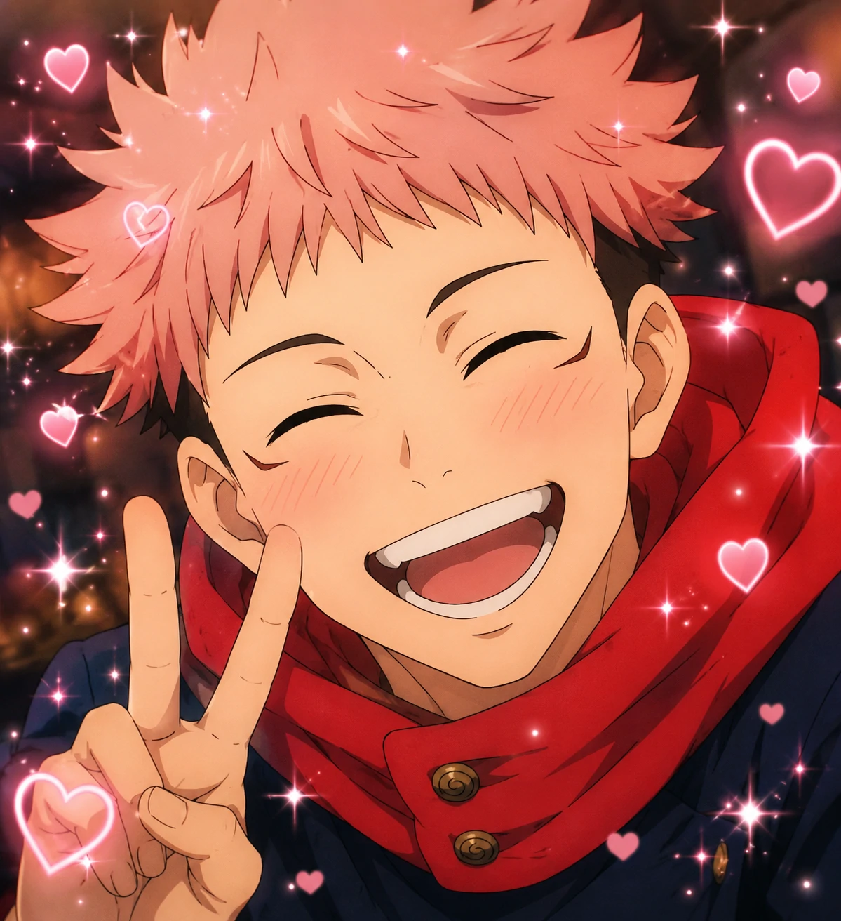 Cute Yuji Itadori anime edit with sparkles and a small heart icon overlay