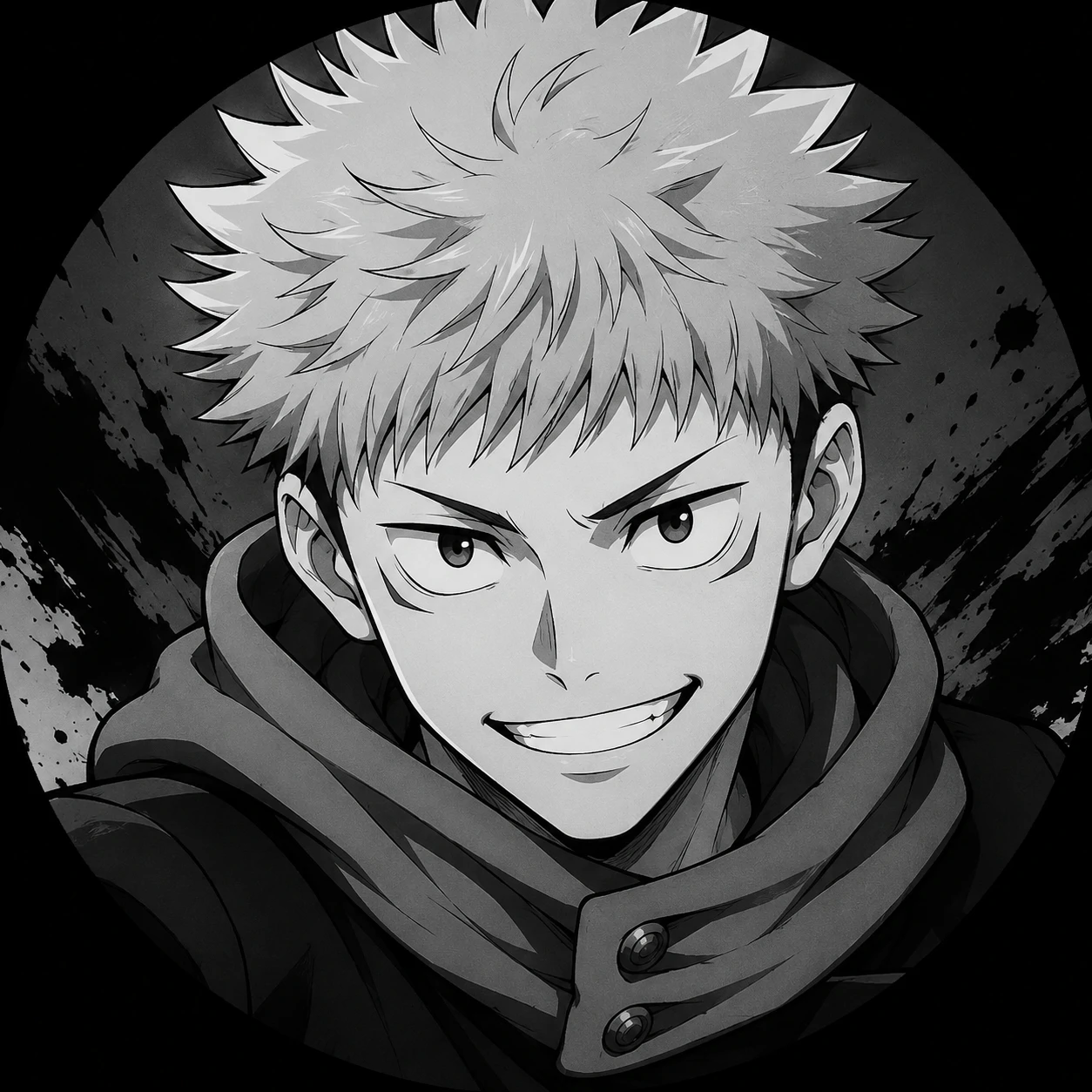Yuji Itadori monochrome PFP with smooth grayscale tones and clean lines