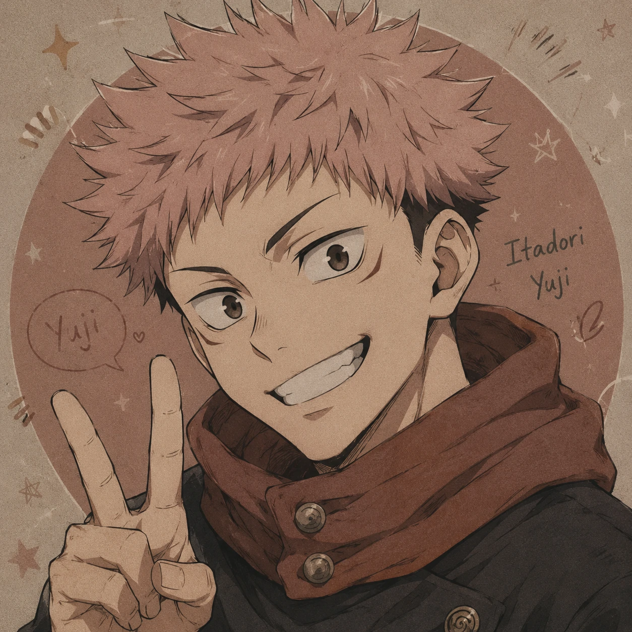 Soft cute Yuji Itadori icon with pink cheeks and gentle eye highlights