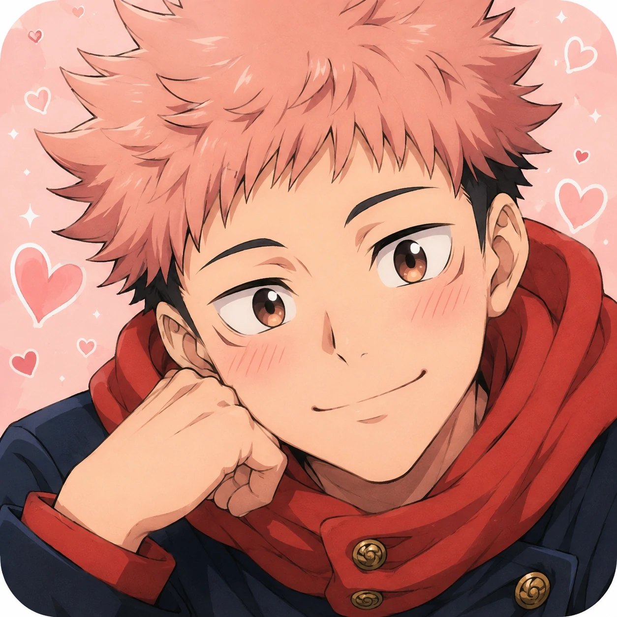 Yuji Itadori soft aesthetic icon in muted tones for anime profile pictures