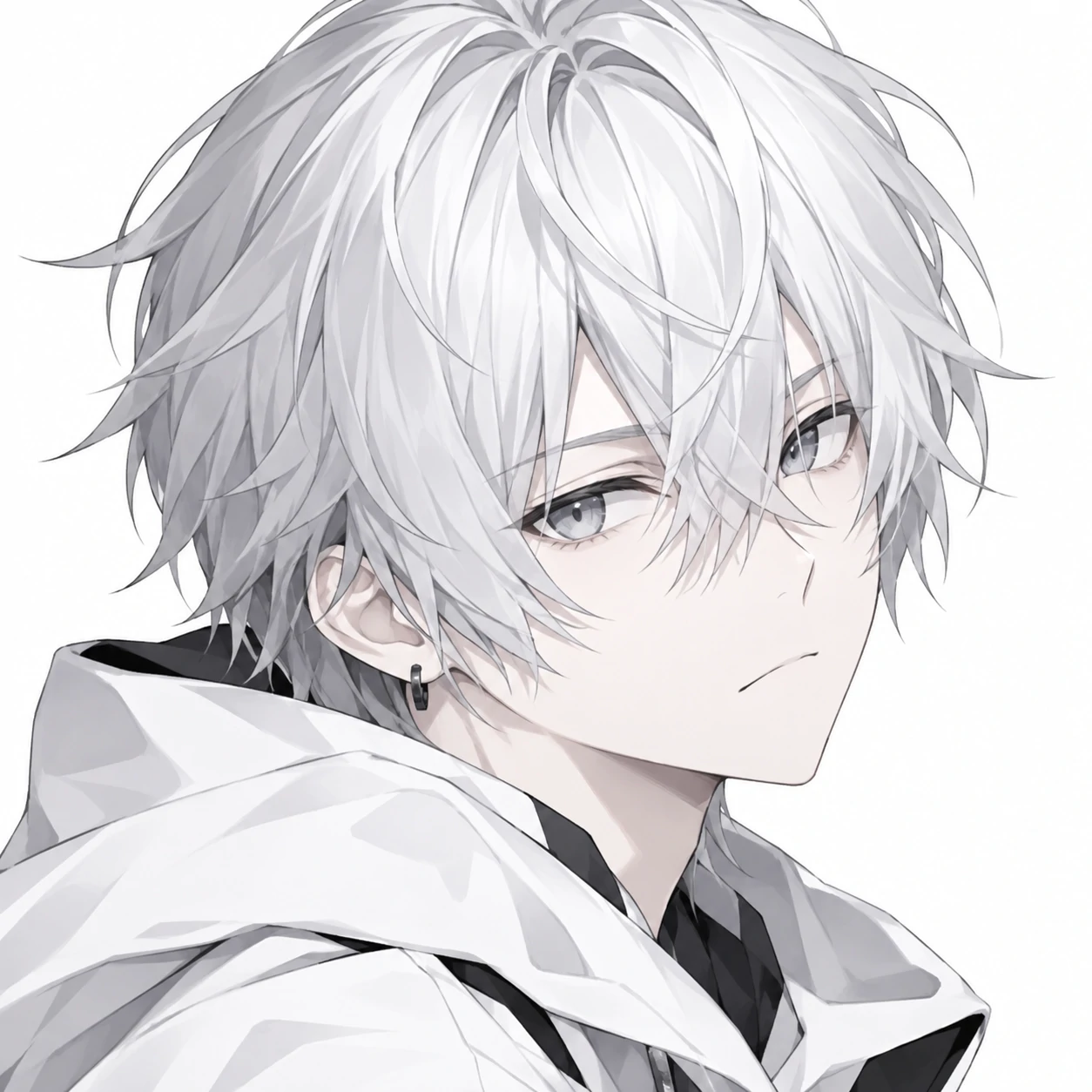 Anime white PFP icon of a silver-haired character with a minimal white backdrop