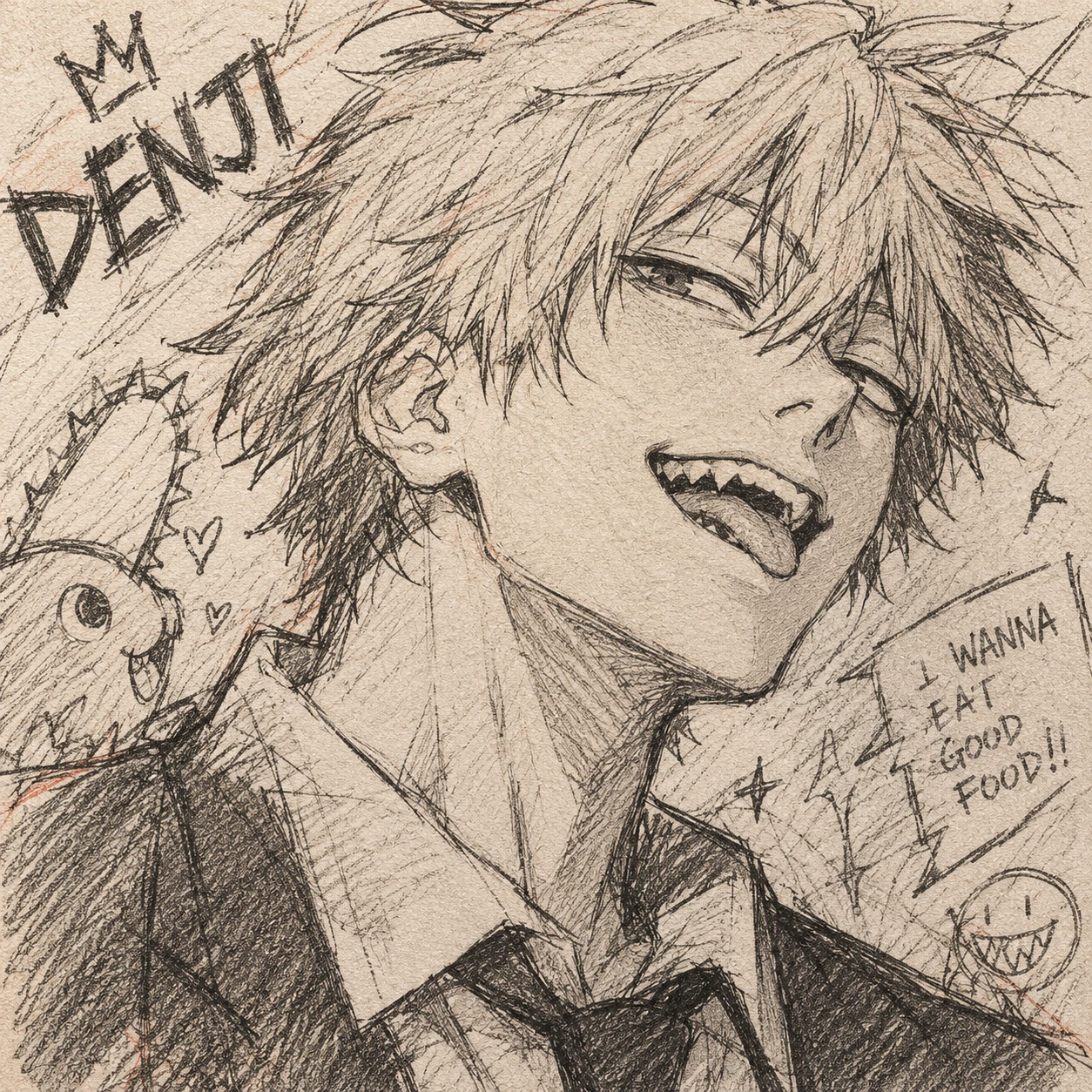 Artistic Denji PFP fanart drawing with sketch style and expressive pencil lines