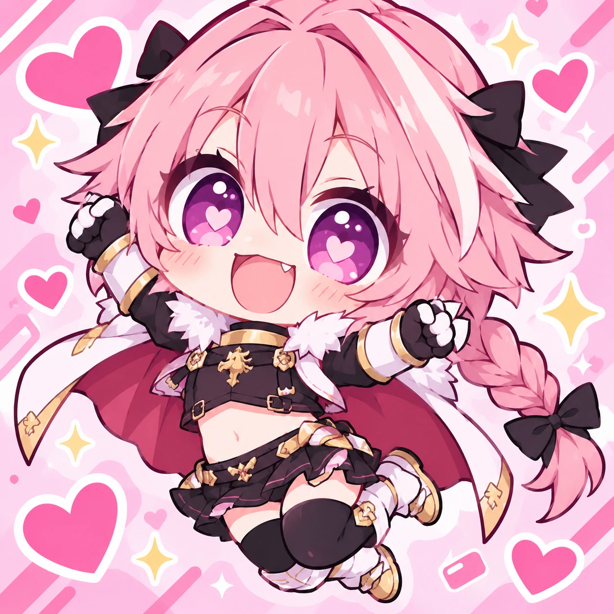 Chibi Astolfo femboy PFP with tiny proportions, big eyes and happy jump pose