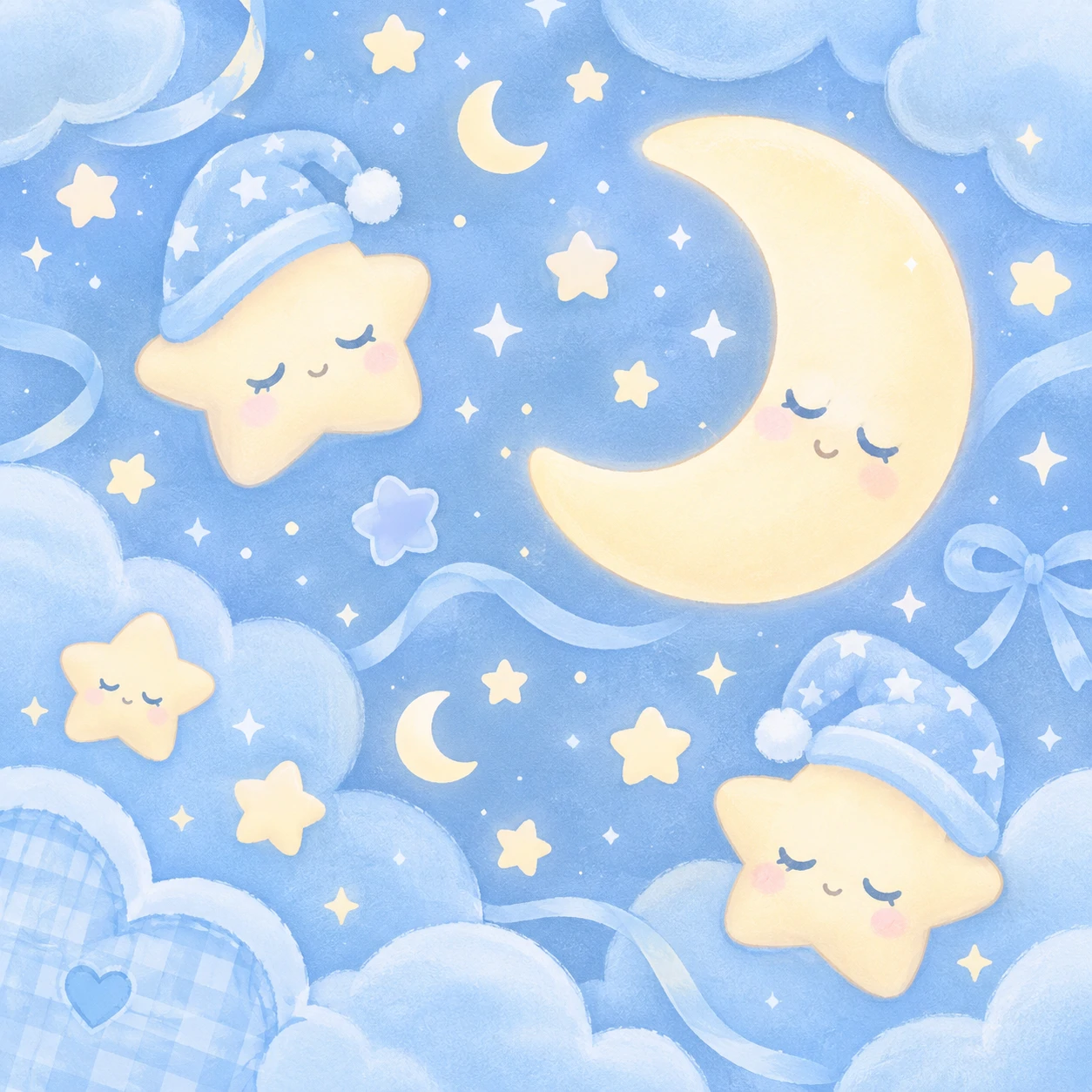 Baby blue PFP with sleepy stars and moon pattern in soft bedtime colors