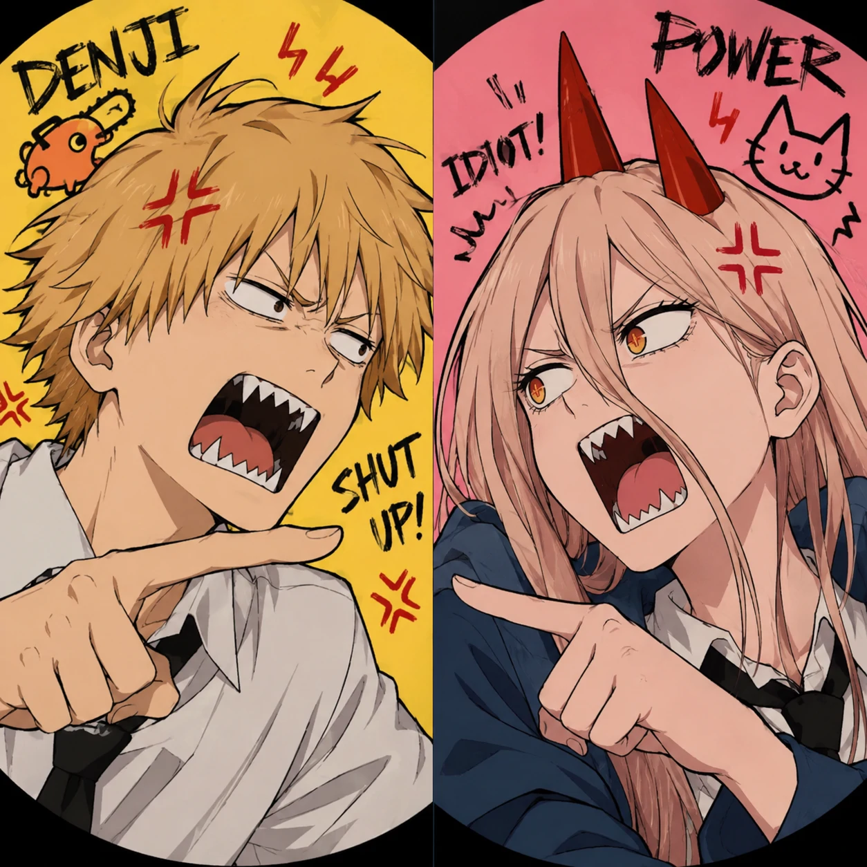 Best friend Denji and Power matching PFP with funny arguing anime expressions