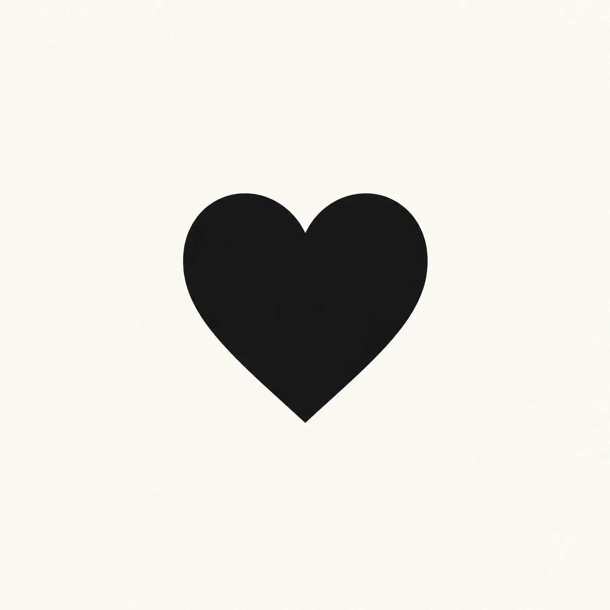 Matte black heart pfp centered on a plain off-white background, minimal style