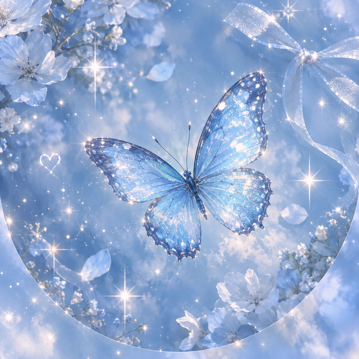 Blue aesthetic PFP with a delicate butterfly and soft sparkle overlay edit