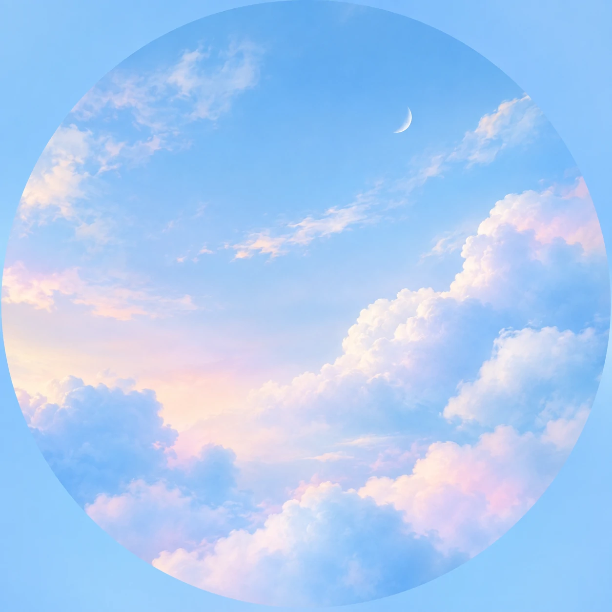 Aesthetic blue PFP with soft cloudy sky and dreamy pastel gradient background