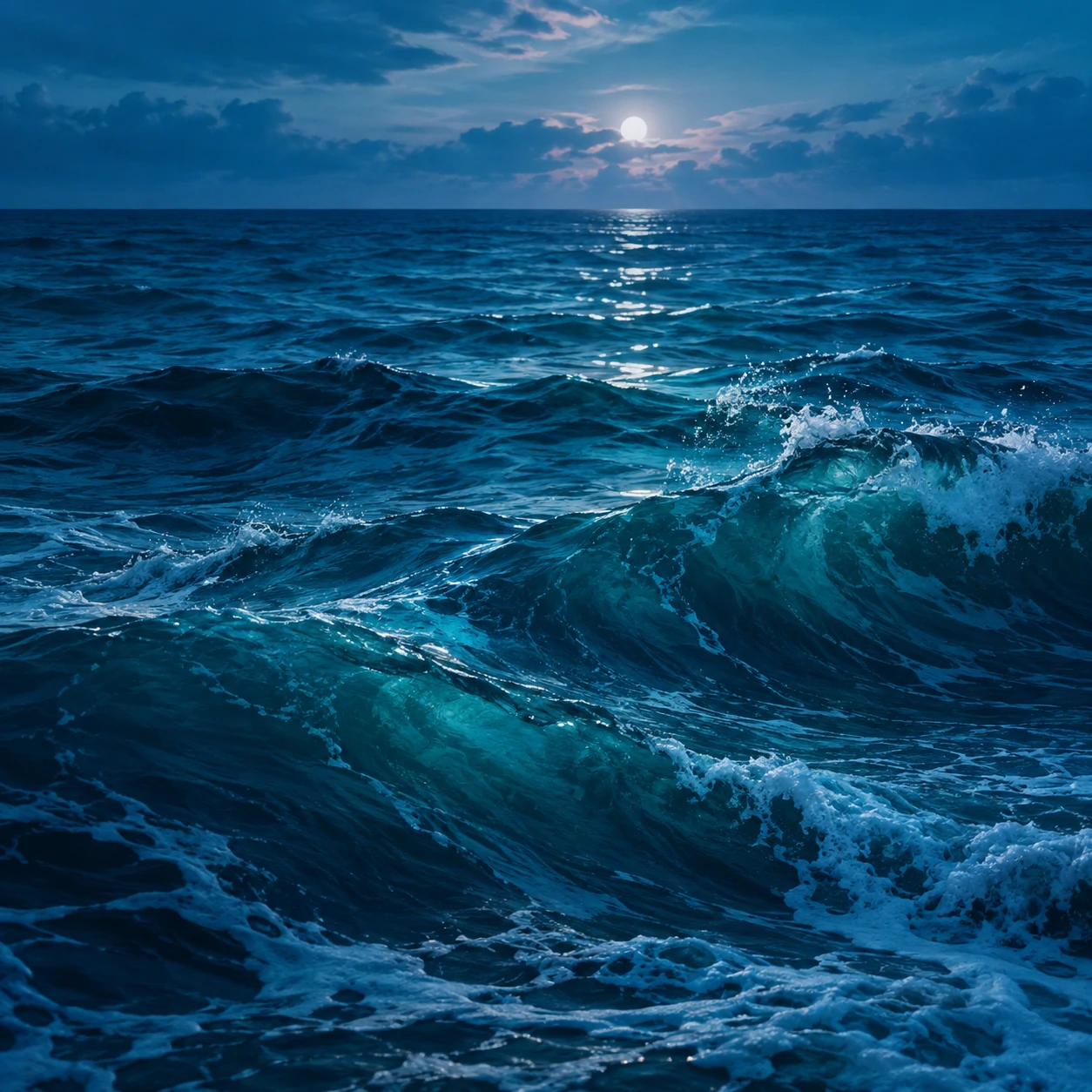 Blue aesthetic profile picture showing gentle ocean waves in deep teal and navy tones