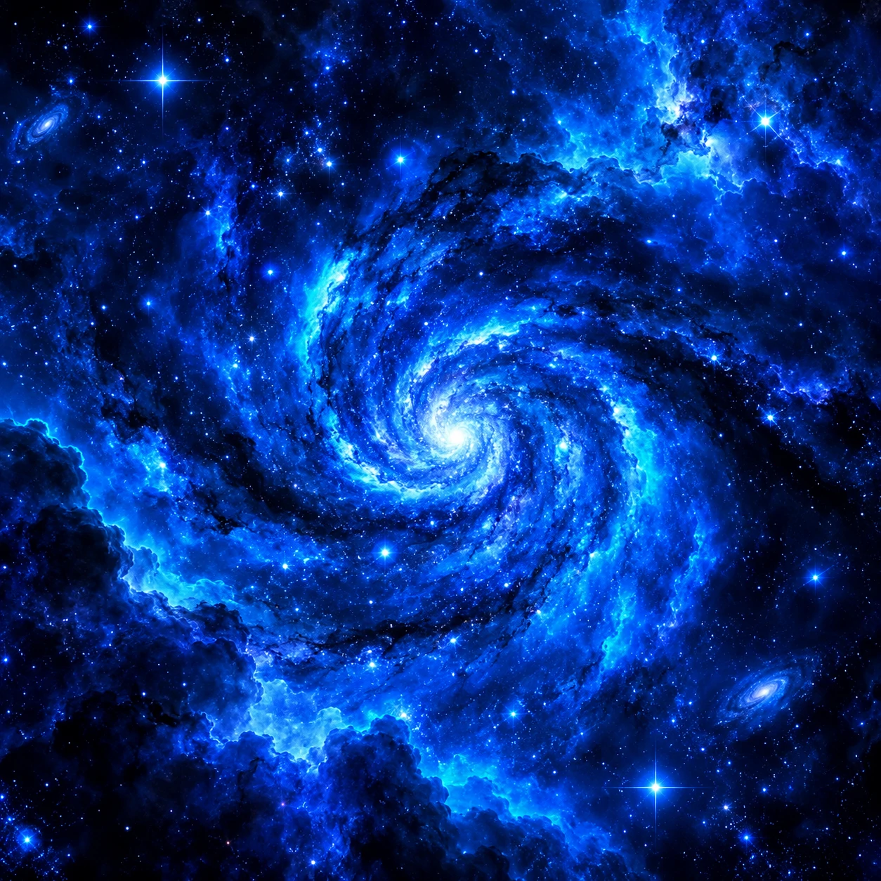 Blue galaxy PFP for boys with swirling nebula clouds and bright star clusters