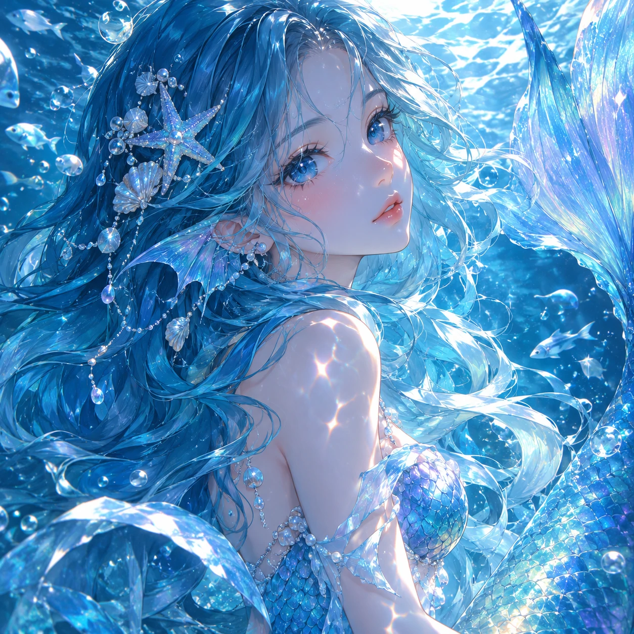 Blue PFP for girls with a mermaid-inspired design in shimmering ocean tones