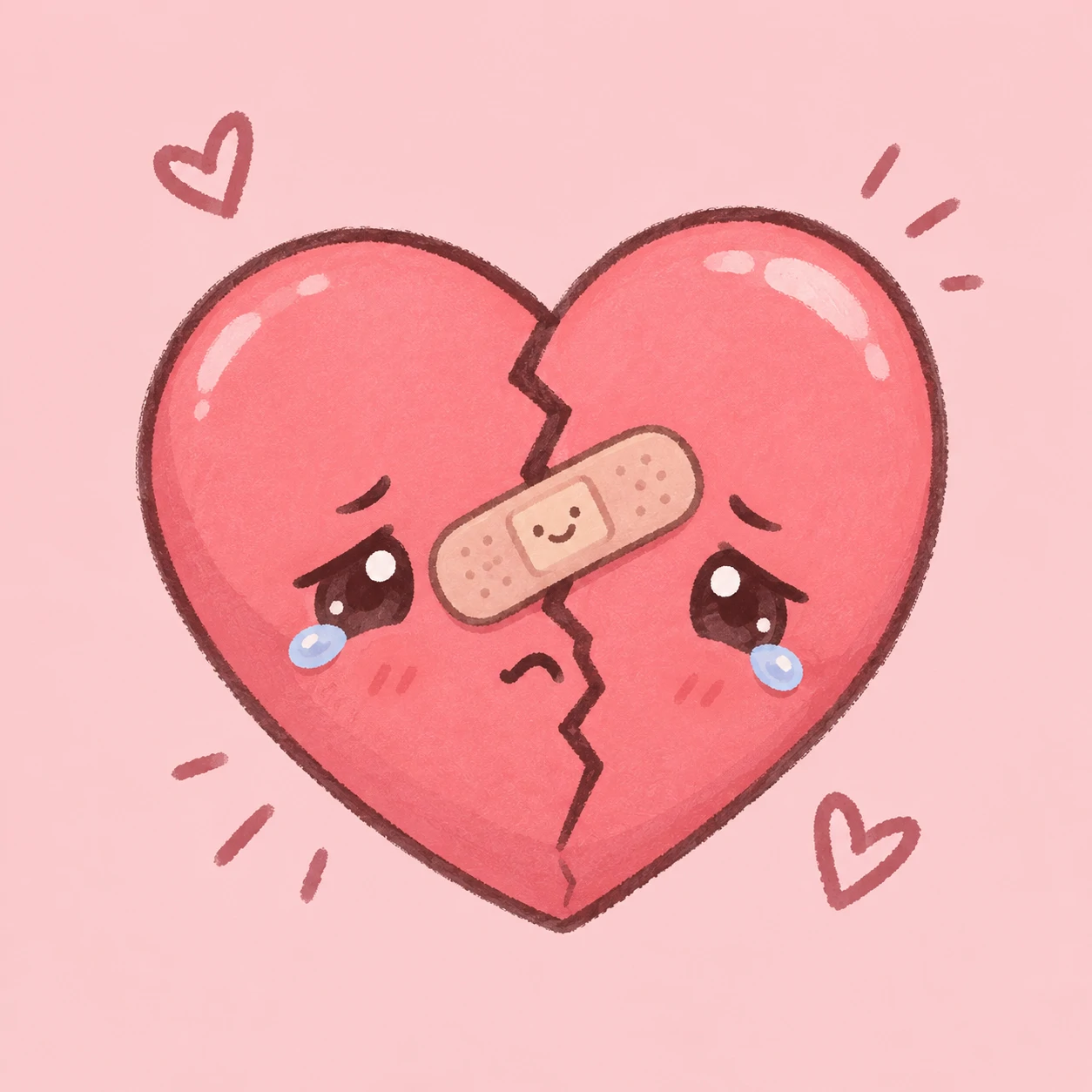 Broken heart pfp with a small bandage placed over the crack, cute sad style