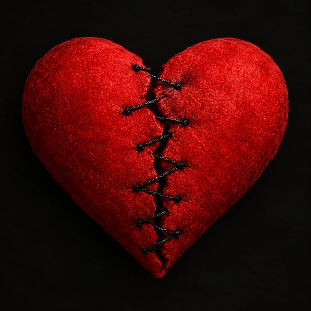 Broken heart pfp stitched back together with visible thread along the crack