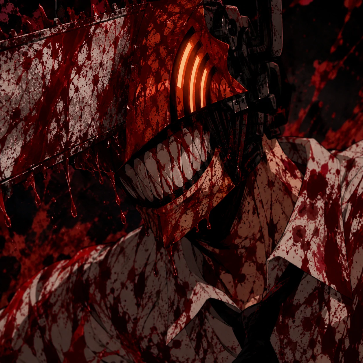 Chainsaw Denji PFP covered in blood after transformation, dark anime art
