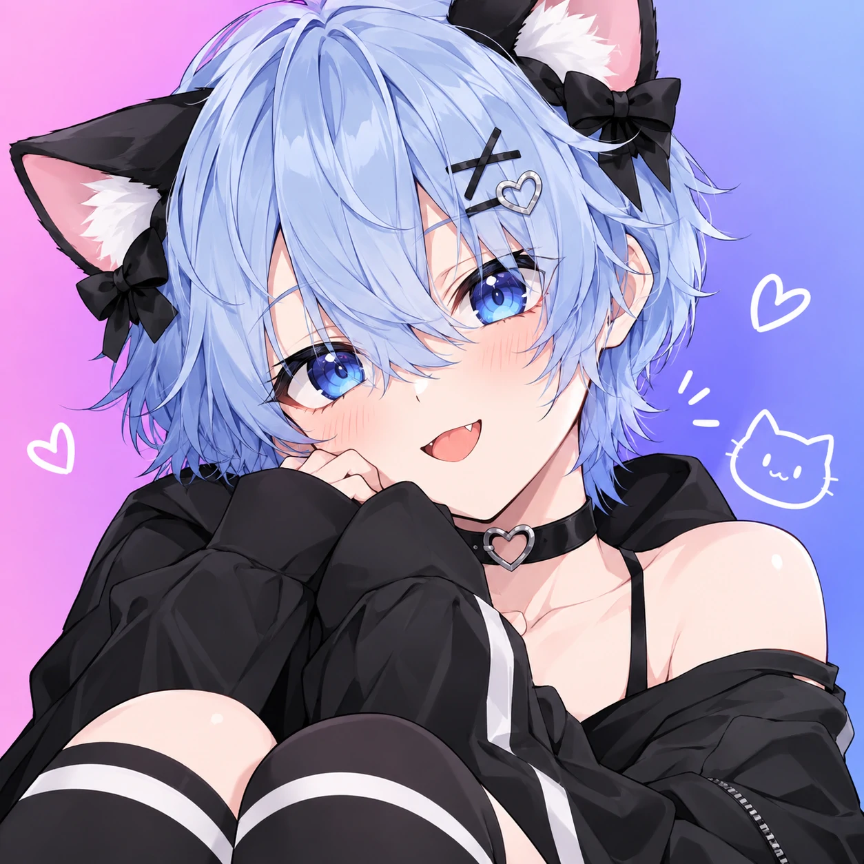 HD cute anime femboy PFP with crisp linework, bright eyes and clean background