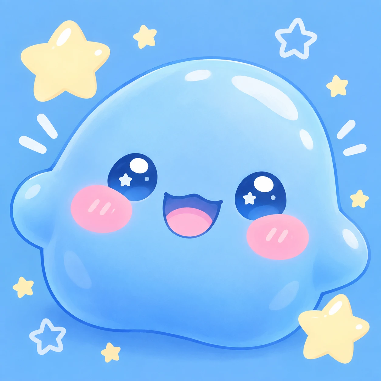 Cute blue blob character profile picture with happy face and rosy cheeks