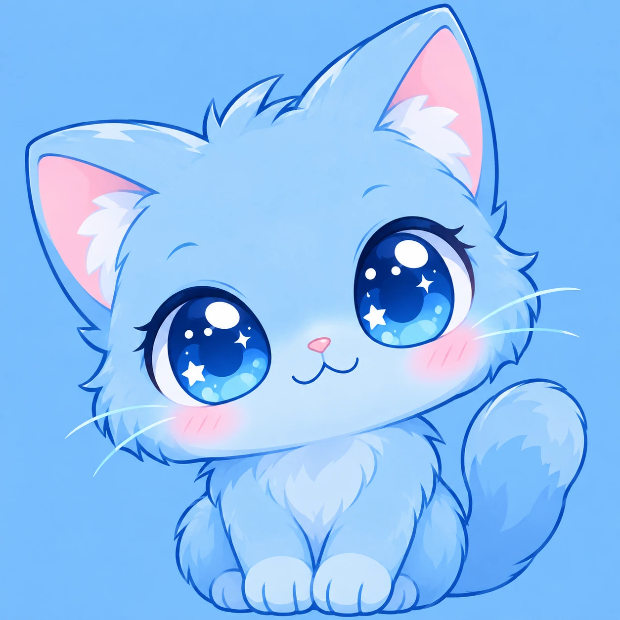 Cute blue PFP of a kawaii cartoon cat with big eyes on blue background