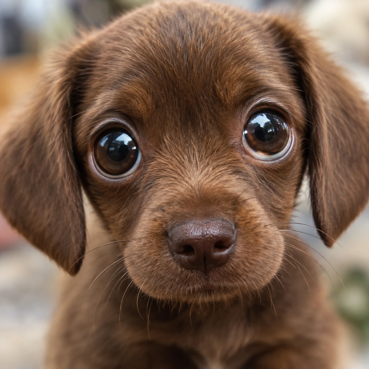 Cute dog profile picture of a brown puppy with oversized shiny eyes