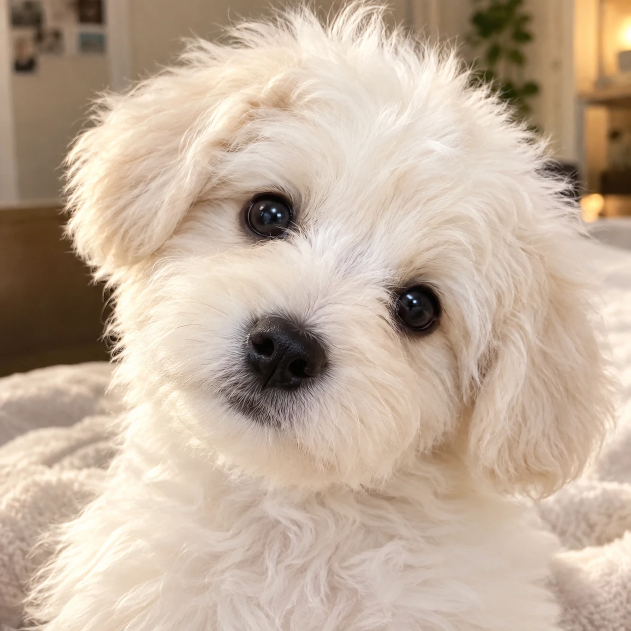 Cute dog PFP of a fluffy white puppy tilting its head with soft ears
