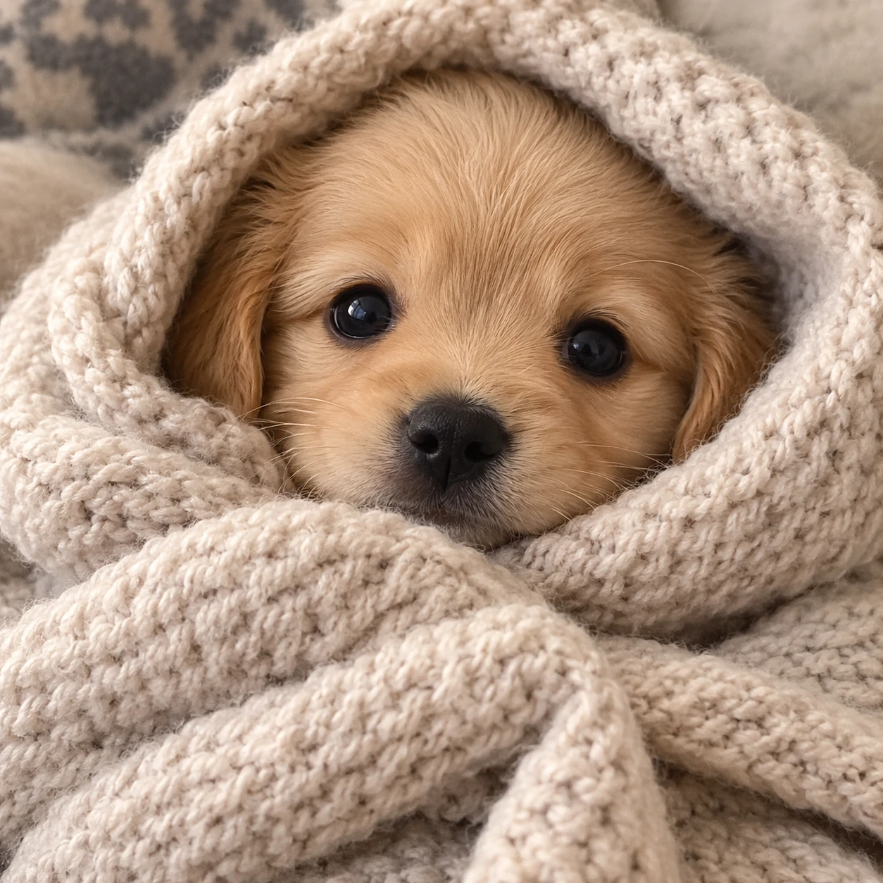 Cute dog PFP featuring a tiny puppy wrapped snugly in a blanket