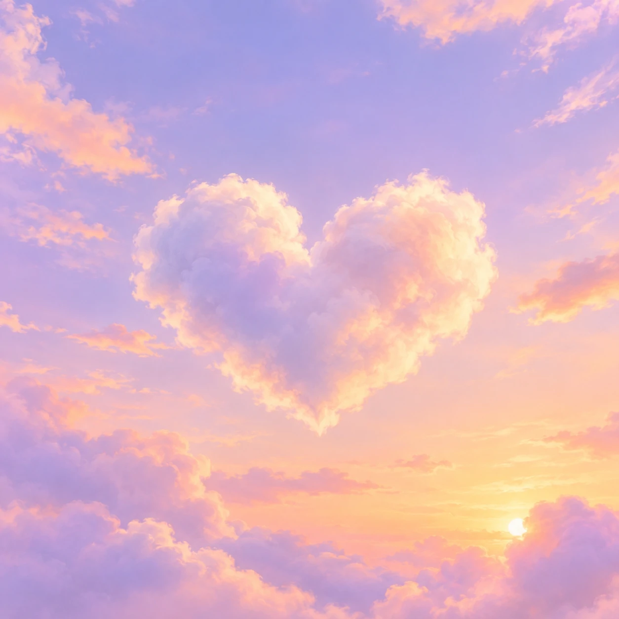 Cute heart pfp made of fluffy clouds floating in a soft pastel morning sky