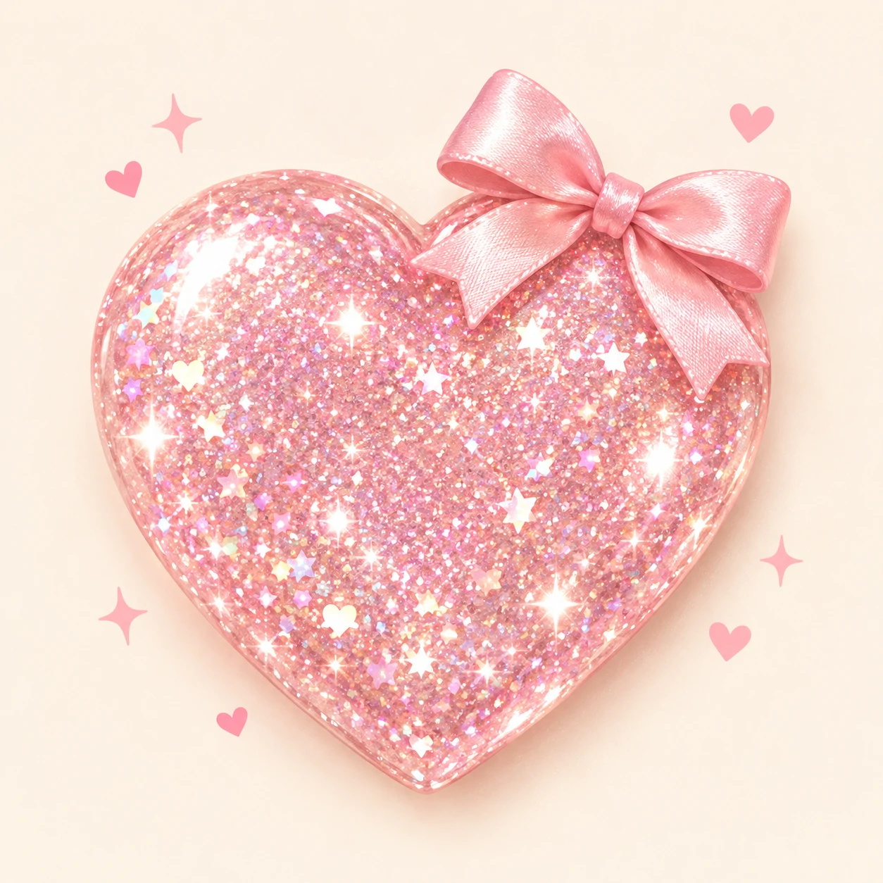 Cute heart pfp with glitter coating and a small satin bow on the top curve