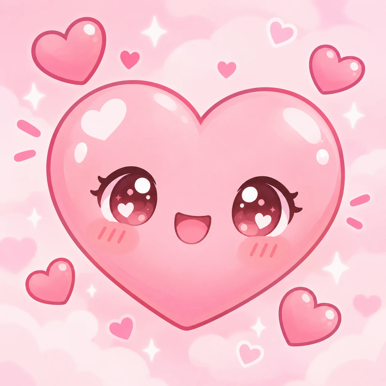 Kawaii cute heart pfp with a smiling face, blush cheeks, and small floating hearts