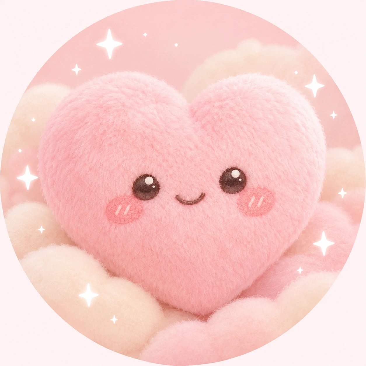 Cute heart pfp with soft pastel plush texture and tiny white sparkles around it